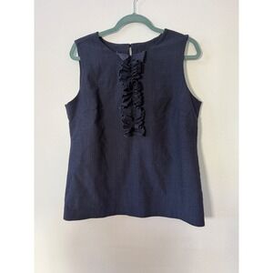 (Almost) Vintage Banana Republic Sleeveless Ruffle Front Top Navy Blue‎ Size 14